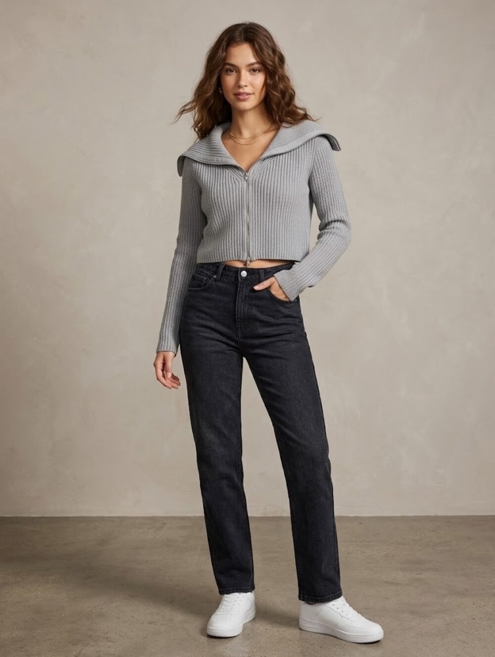 Forever 21 Gray Zip-Front Knit Cropped Cardigan Sweater Size M